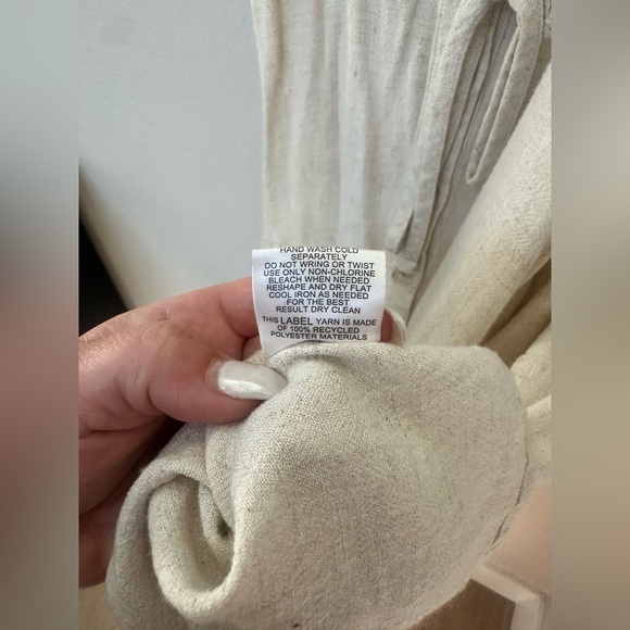 Lucky Brand Cream Linen Blend Button Front Midi Dress Size M Pockets Tie Waist - Picture 9 of 9